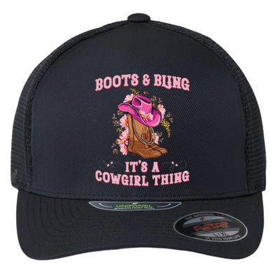 Boots And Bling Its A Cowgirl Thing Cute Love Country Flexfit Unipanel Trucker Cap