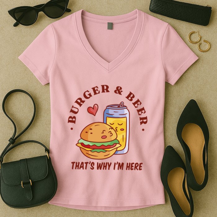 Burger And Beer That's Why I'm Here Women's V-Neck T-Shirt