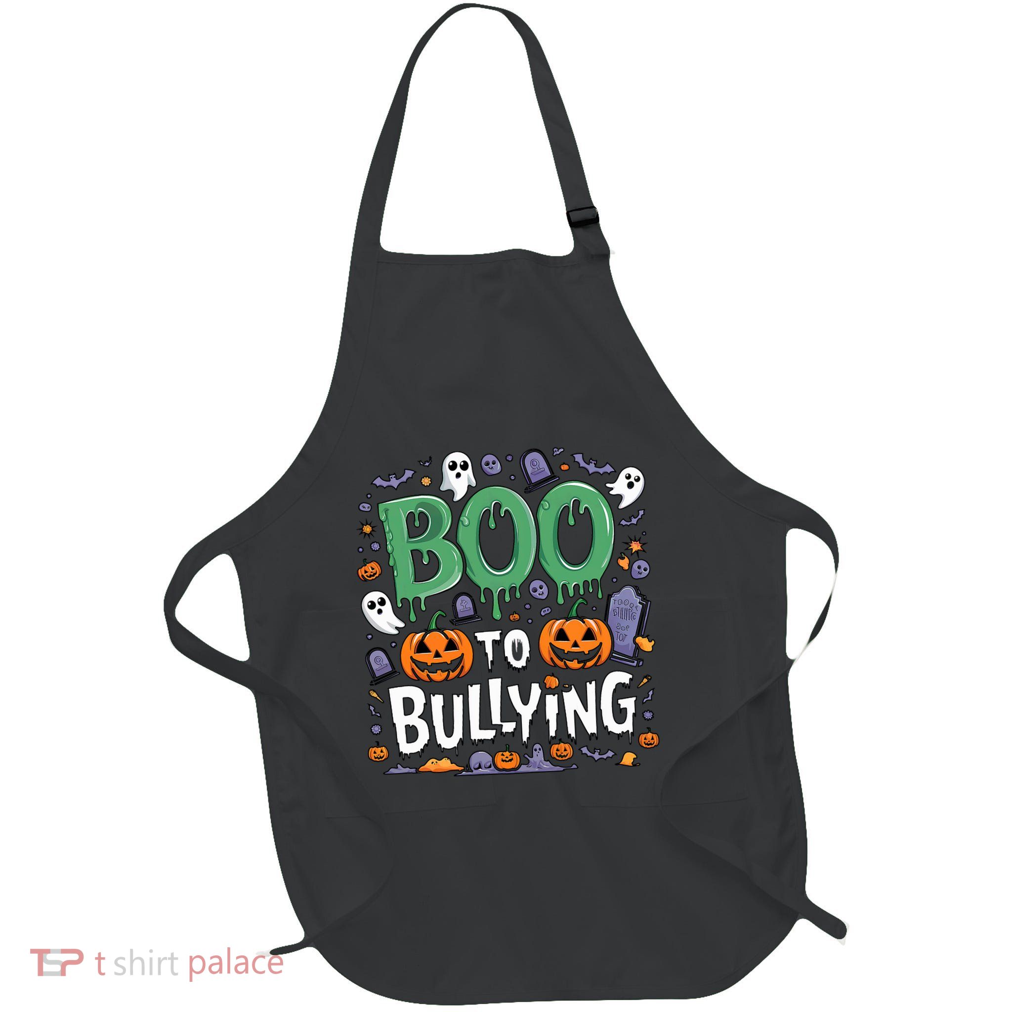 Boo Anti Bullying Funny Halloween Orange Unity Day Full-Length Apron With Pockets