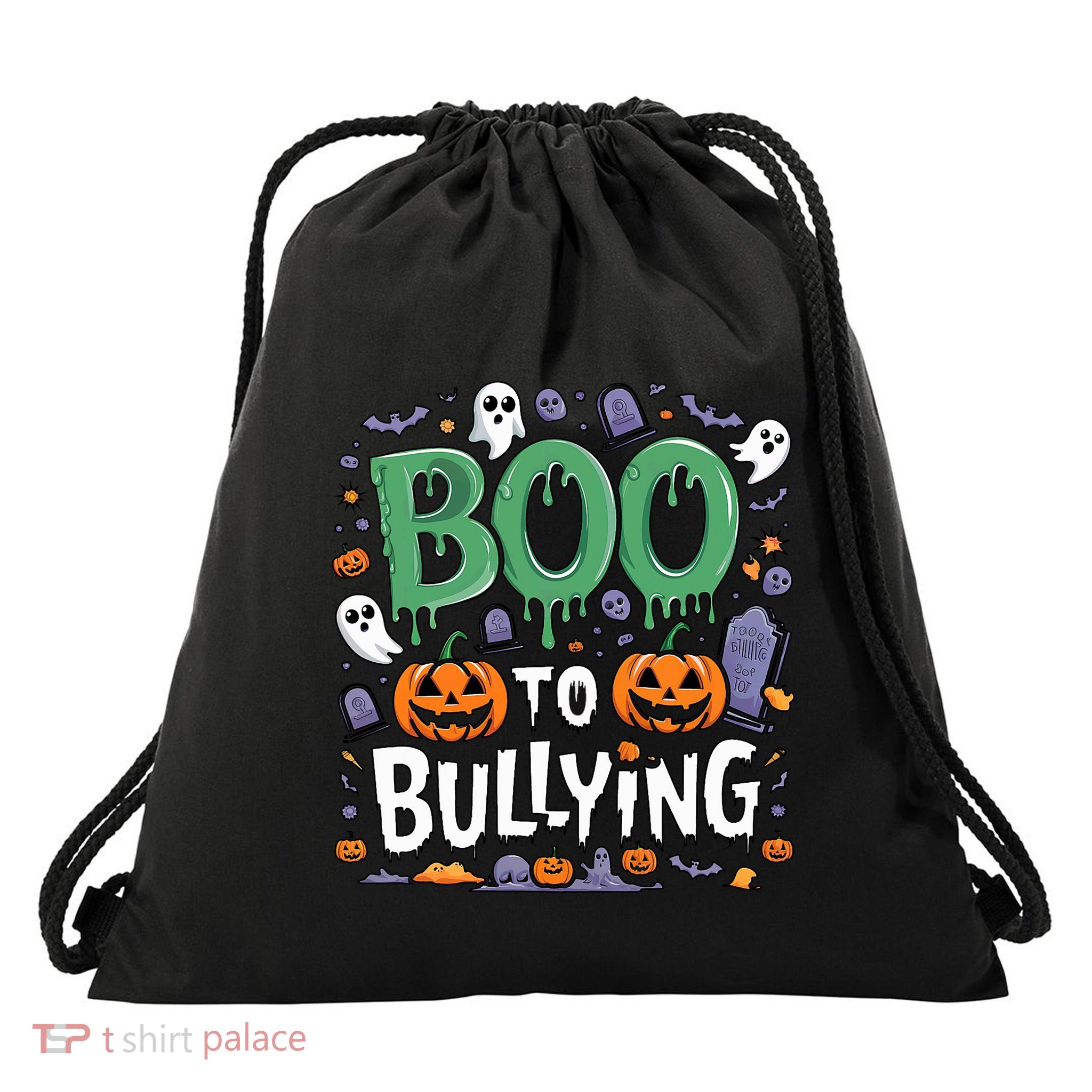 Boo Anti Bullying Funny Halloween Orange Unity Day Drawstring Bag