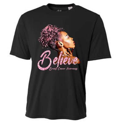 Believe Afro Black Girls Breast Cancer Awareness Gift Cooling Performance Crew T-Shirt