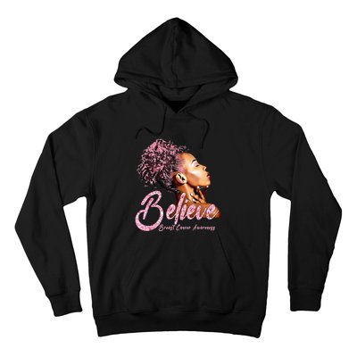 Believe Afro Black Girls Breast Cancer Awareness Gift Hoodie