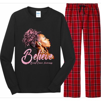 Believe Afro Black Girls Breast Cancer Awareness Gift Long Sleeve Pajama Set