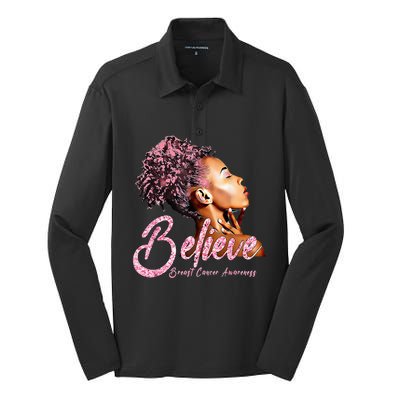 Believe Afro Black Girls Breast Cancer Awareness Gift Silk Touch Performance Long Sleeve Polo