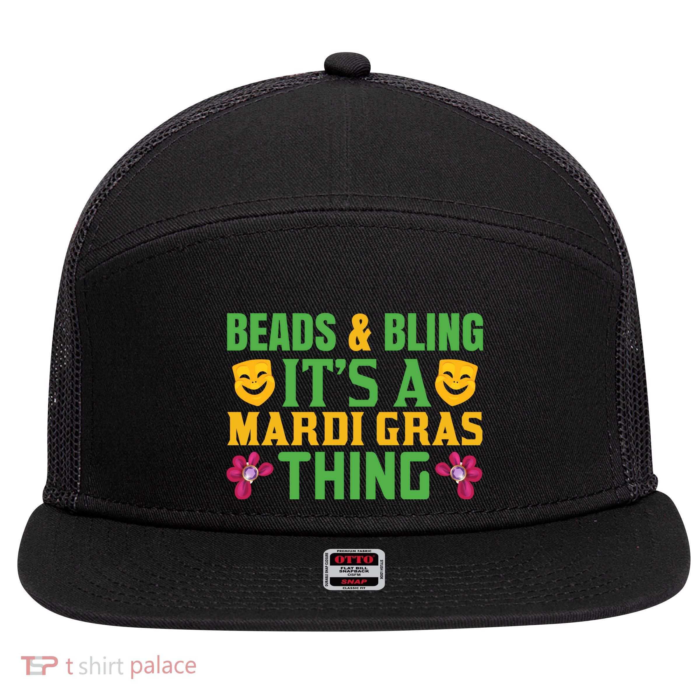 Beads And Bling It's A Mardi Gras Things 7 Panel Mesh Trucker Snapback Hat