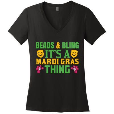 Beads And Bling It's A Mardi Gras Things Women's V-Neck T-Shirt