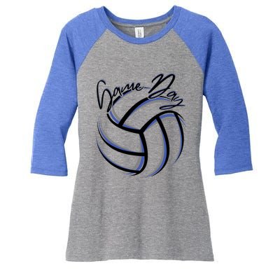 Blue And Black Volleyball Season Game Day Volleyball Graphic Gift Women's Tri-Blend 3/4-Sleeve Raglan Shirt