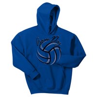 Blue And Black Volleyball Season Game Day Volleyball Graphic Gift Kids Hoodie