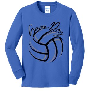 Blue And Black Volleyball Season Game Day Volleyball Graphic Gift Kids Long Sleeve Shirt