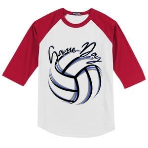 Blue And Black Volleyball Season Game Day Volleyball Graphic Gift Kids Colorblock Raglan Jersey