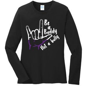 Be A Buddy Not A Bully Lgbtq Asexual Pride Flag Ladies Long Sleeve Shirt