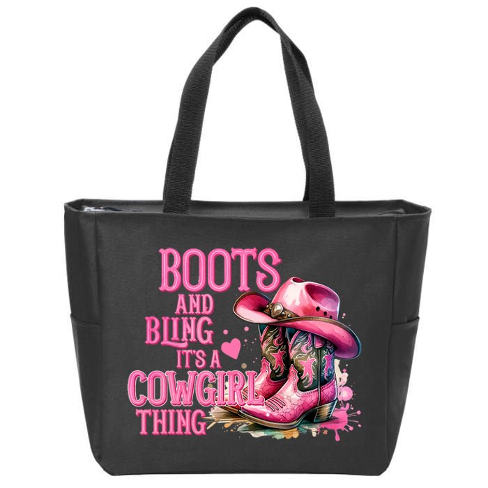 Boots And Bling ItS A Cowgirl Thing Rodeo Country Cowgirl Zip Tote Bag