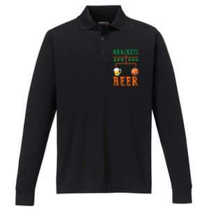 Brackets And Beer March Basketball College Performance Long Sleeve Polo