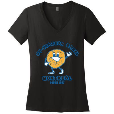 Bagels Are Booming Stviateur Bagel Montreal Depuis 1957 Gifts Women's V-Neck T-Shirt
