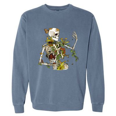 Bones And Botany Funny Skeleton Plants Botanical Gift Garment-Dyed Sweatshirt