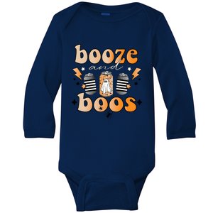 Booze And Boos Retro Halloween Ghoul Baby Long Sleeve Bodysuit