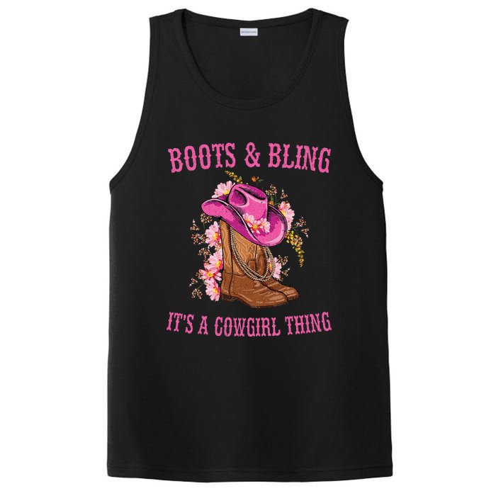 Boots And Bling Its A Cowgirl Thing Cute Love Country Life PosiCharge Competitor Tank