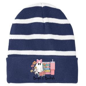 Boojee And Bookish Book Lover Bookworm Striped Beanie with Solid Band