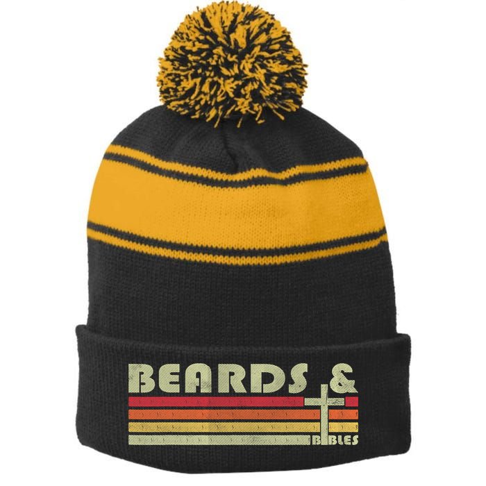 Beards And Bibles Christian Dad  Stripe Pom Pom Beanie