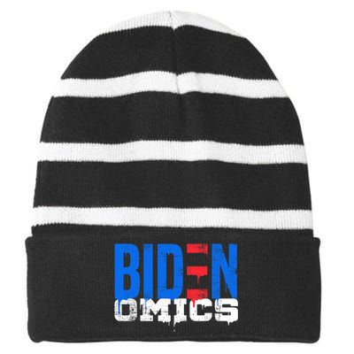 Bidenomics Anti Biden Admin President Joe BidenS Economics Striped Beanie with Solid Band