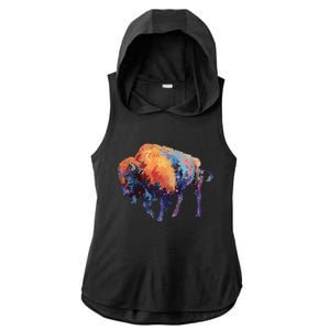 Buffalo American Bison Western Gift Ladies PosiCharge Tri-Blend Wicking Draft Hoodie Tank