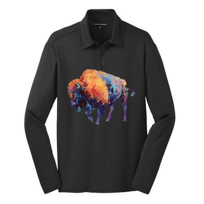 Buffalo American Bison Western Gift Silk Touch Performance Long Sleeve Polo