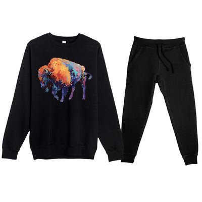 Buffalo American Bison Western Gift Premium Crewneck Sweatsuit Set