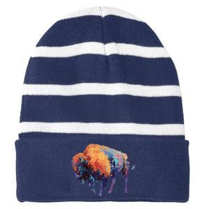 Buffalo American Bison Western Gift Striped Beanie with Solid Band