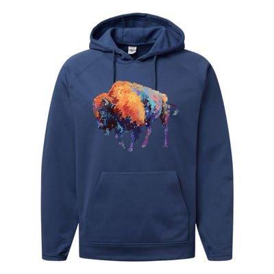 Buffalo American Bison Western Gift Performance Fleece Hoodie