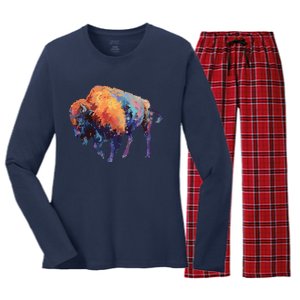 Buffalo American Bison Western Gift Women's Long Sleeve Flannel Pajama Set 