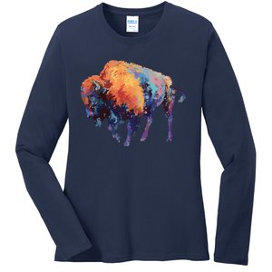 Buffalo American Bison Western Gift Ladies Long Sleeve Shirt