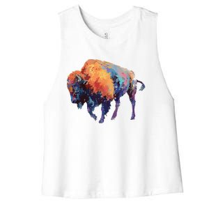 Buffalo American Bison Western Gift Women's Racerback Cropped Tank