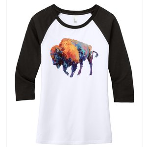 Buffalo American Bison Western Gift Women's Tri-Blend 3/4-Sleeve Raglan Shirt