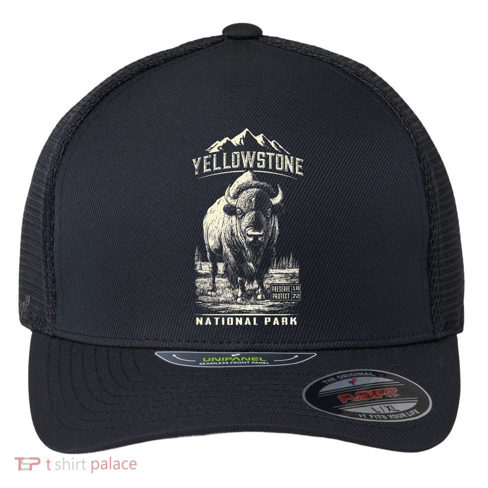 Buffalo American Bison Yellowstone National Park Flexfit Unipanel Trucker Cap