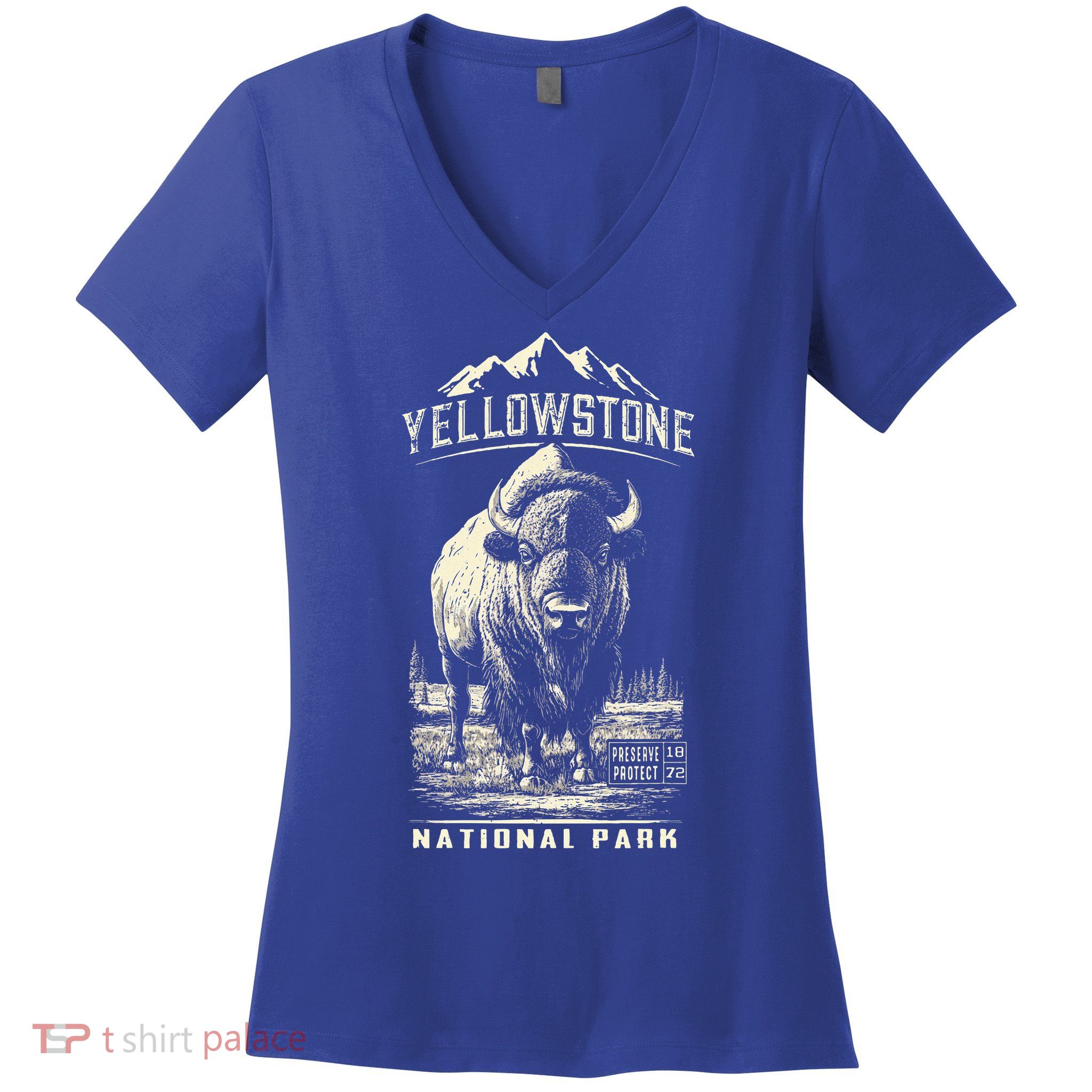 Buffalo American Bison Yellowstone National Park Women's V-Neck T-Shirt