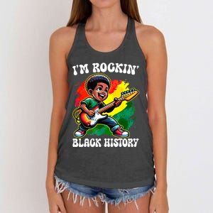 Black Afro Boy IM Rockin Black History Month Guitarist Women's Knotted Racerback Tank