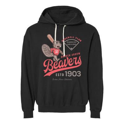 Broken Arrow Beavers Minor League Retro Baseball Team Garment-Dyed Fleece Hoodie