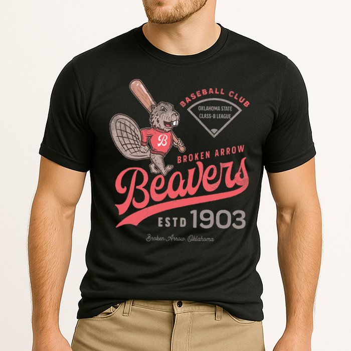 Broken Arrow Beavers Minor League Retro Baseball Team Cooling Performance Crew T-Shirt