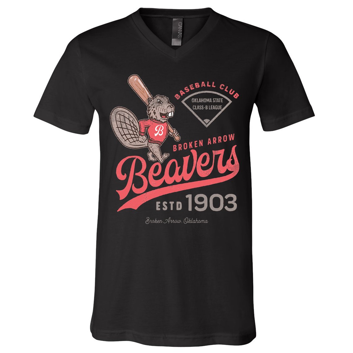 Broken Arrow Beavers Minor League Retro Baseball Team V-Neck T-Shirt