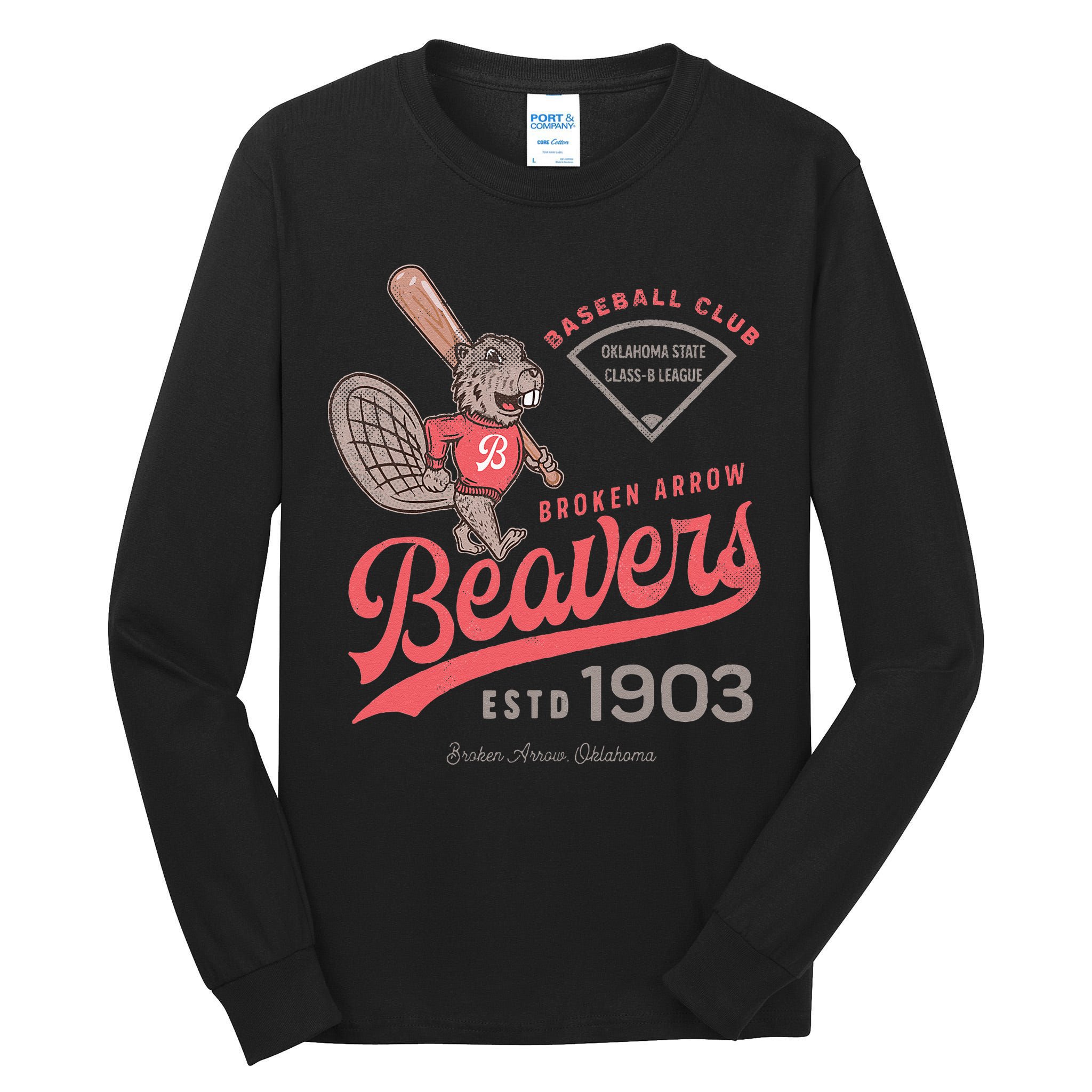 Broken Arrow Beavers Minor League Retro Baseball Team Tall Long Sleeve T-Shirt