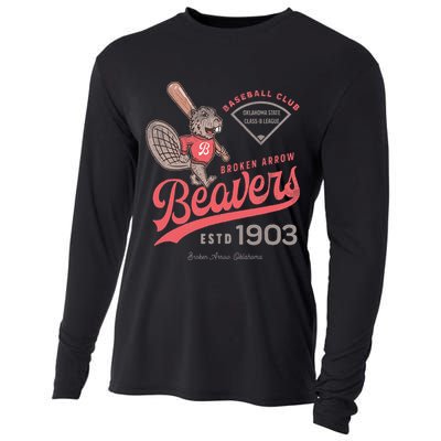 Broken Arrow Beavers Minor League Retro Baseball Team Cooling Performance Long Sleeve Crew