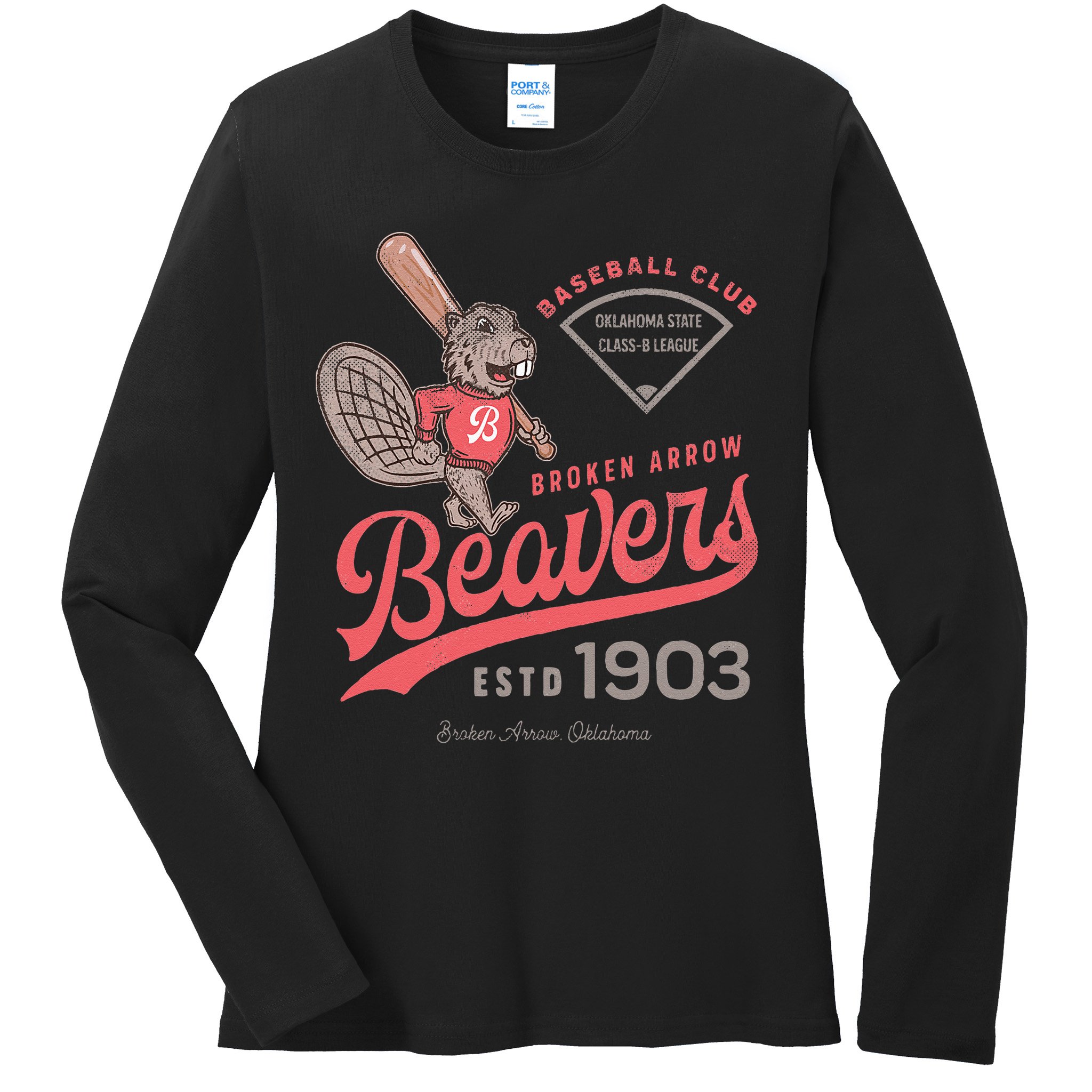 Broken Arrow Beavers Minor League Retro Baseball Team Ladies Long Sleeve Shirt