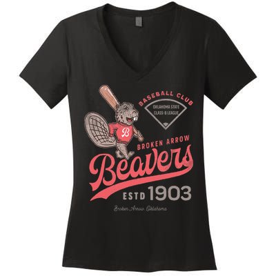 Broken Arrow Beavers Minor League Retro Baseball Team Women's V-Neck T-Shirt