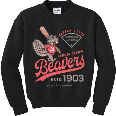 Broken Arrow Beavers Minor League Retro Baseball Team Kids Sweatshirt