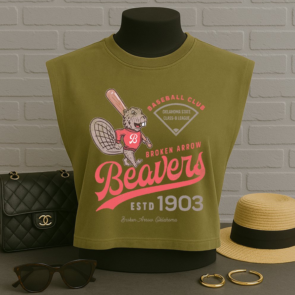 Broken Arrow Beavers Minor League Retro Baseball Team Garment-Dyed Women's Muscle Tee