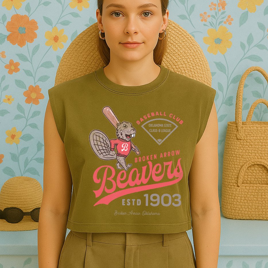 Broken Arrow Beavers Minor League Retro Baseball Team Garment-Dyed Women's Muscle Tee