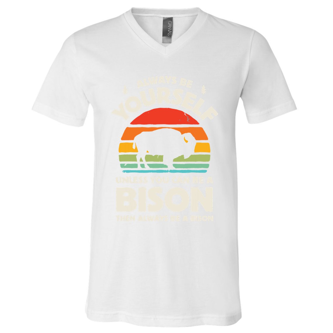 Bison Always Be Yourself Retro Vintage 70s Men Women Funny V-Neck T-Shirt