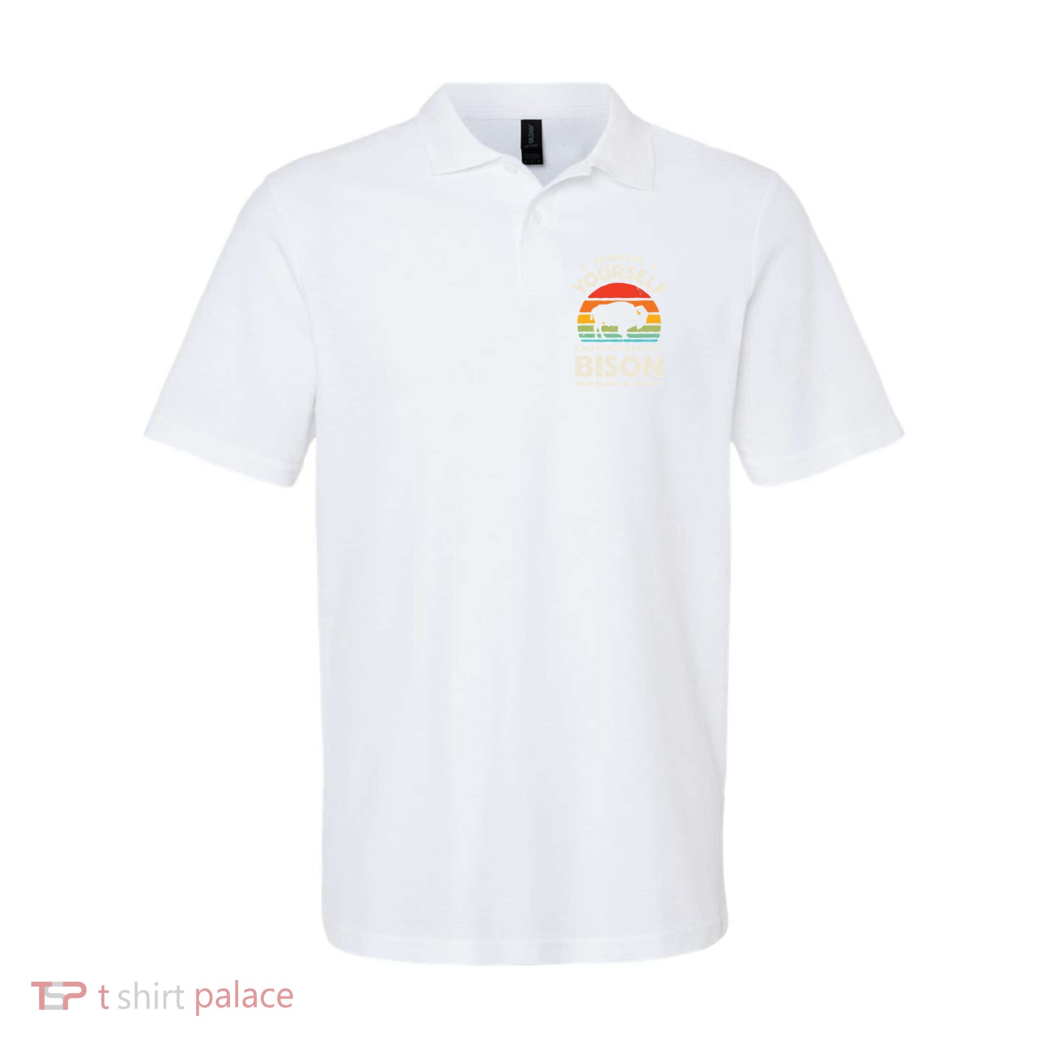 Bison Always Be Yourself Retro Vintage 70s Men Women Funny Polo