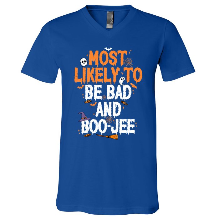 Bad And Boojee Funny Halloween Matching Group Spooky Boo Cool Gift V-Neck T-Shirt