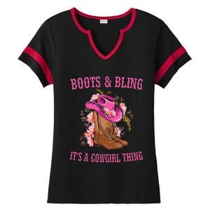 Boots and Bling its a Cowgirl Thing Cute Love Country Life Ladies Halftime Notch Neck Tee